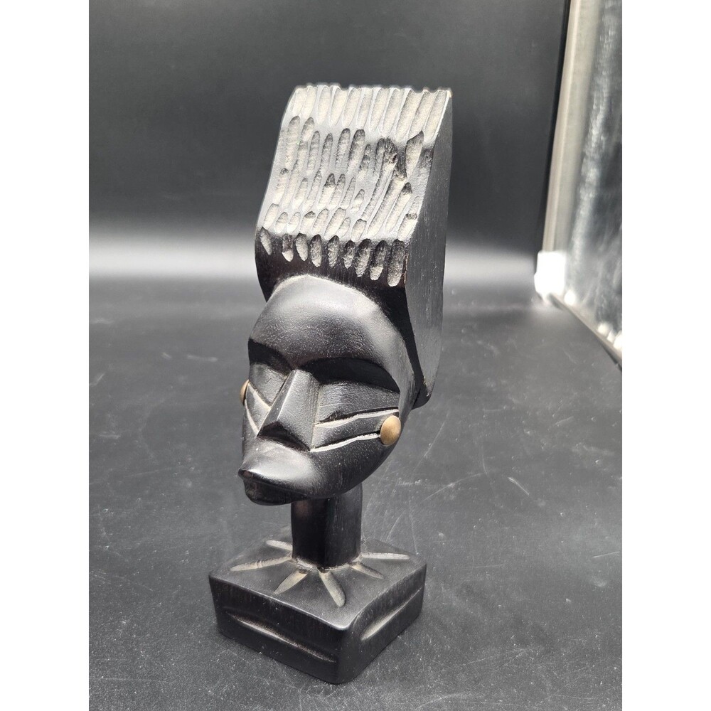 VTG African Hand Carved Wood Bust Woman Tribal Sculpture 8" Tall Dark Stain